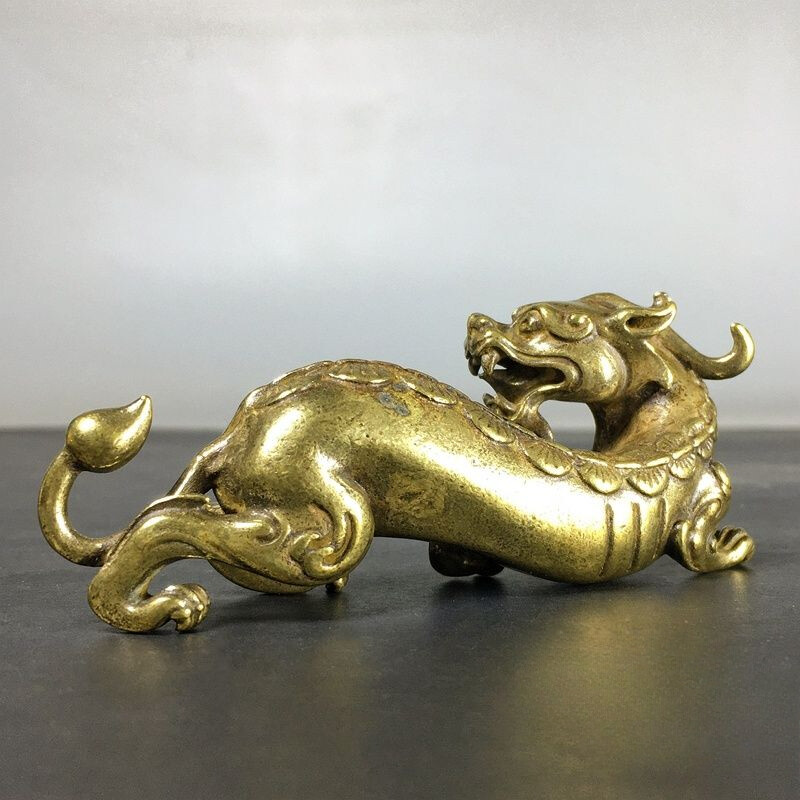Antique Brass Solid Dragon Ornament Small Brass Ware, Study Office Desktop Ruler