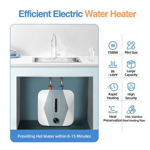 Mini 8L Electric Hot Water Heater Tankless Bathroom Heater 110V 1500W 75 ℃ Max