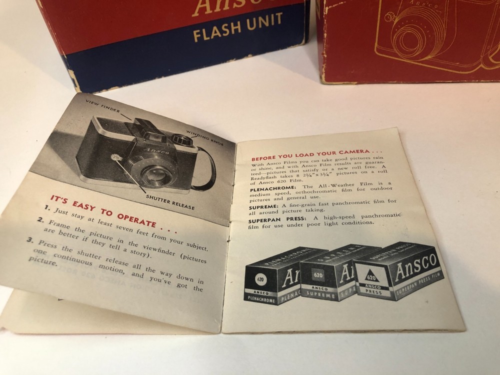 Vintage Ansco Readyflash 620 Camera & Flash Original Boxes and Instruction Book