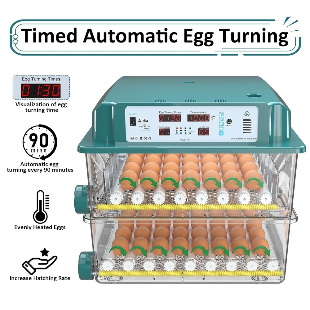 Incubators for Hatching Eggs 120, Chicken Egg Incubator with Automatic Egg Tu...