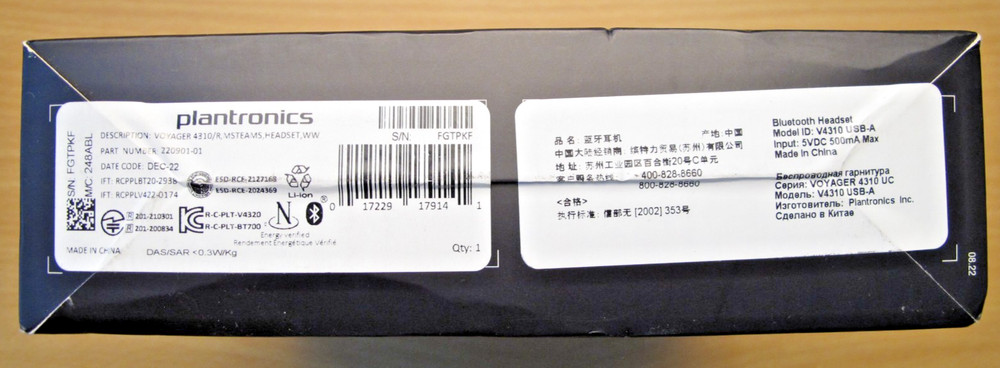 Plantronics 4310 UC USB Wireless Bluetooth Single Ear Headset PC Mac Mobile Mint