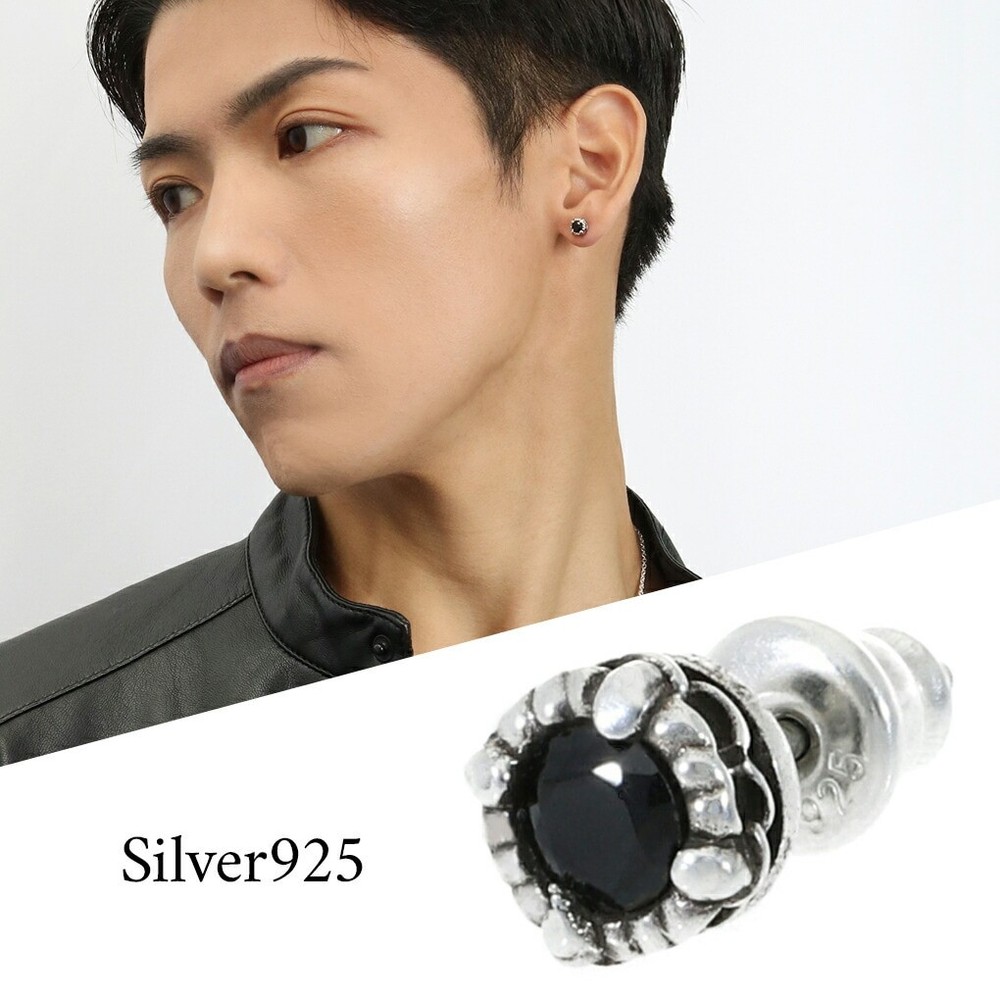 Lily Stud Earring (Single) Black CZ Round Sterling Silver 925