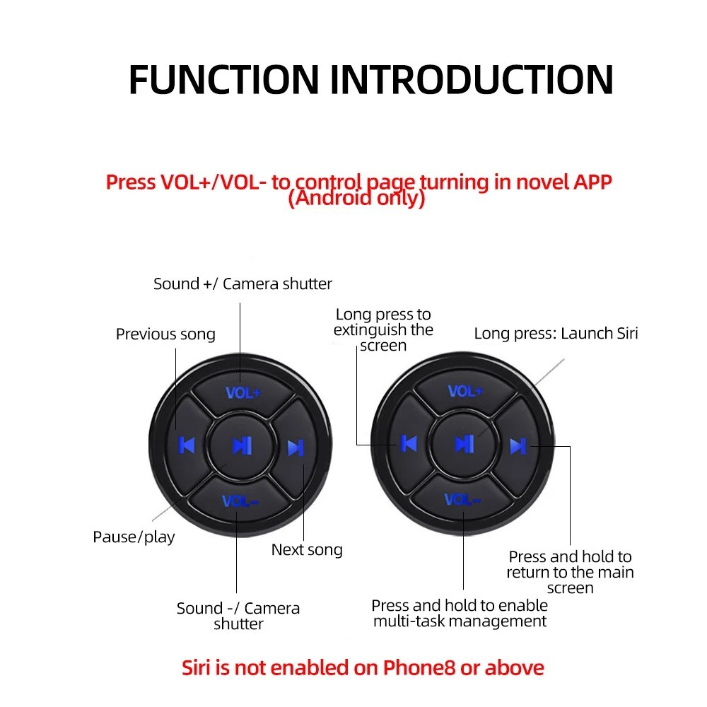 Wireless Bluetooth Media Button Remote Car Bike Music Control iOS Android