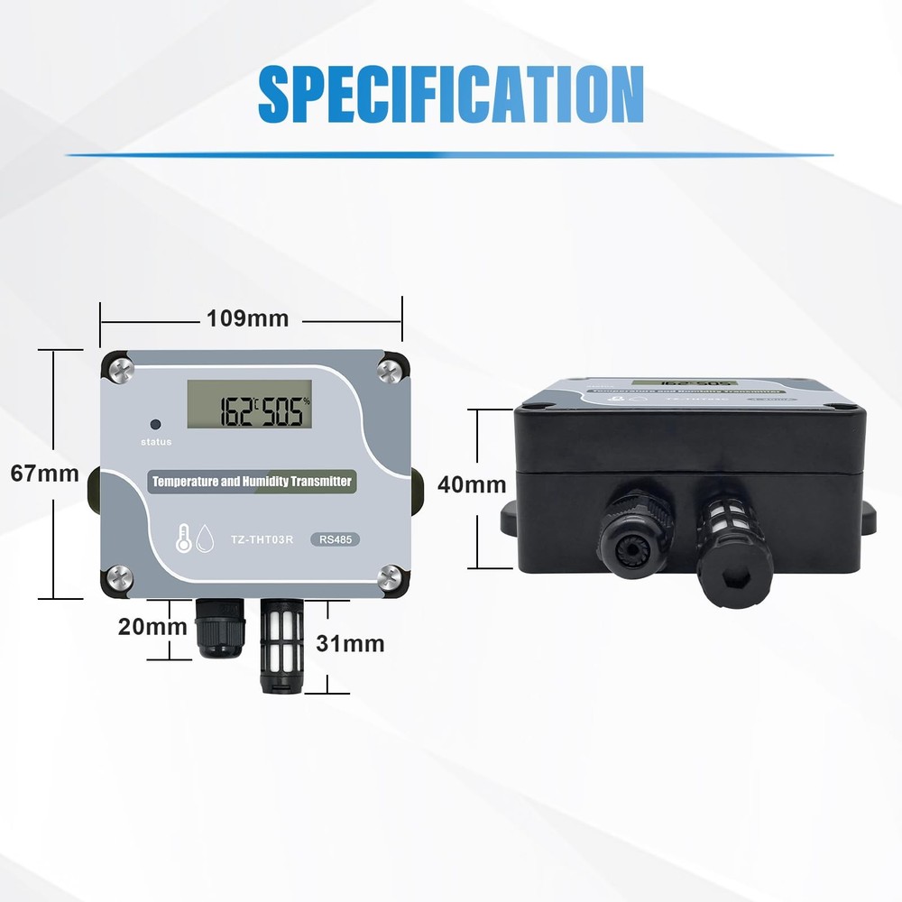 Tzone RS485 Temperature Humidity Sensor Modbus RTU Temp Digital Gray