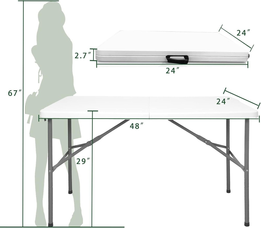Folding Table 4ft Heavy Duty Folding Tables Indoor Outdoor Plastic Dining Tab...