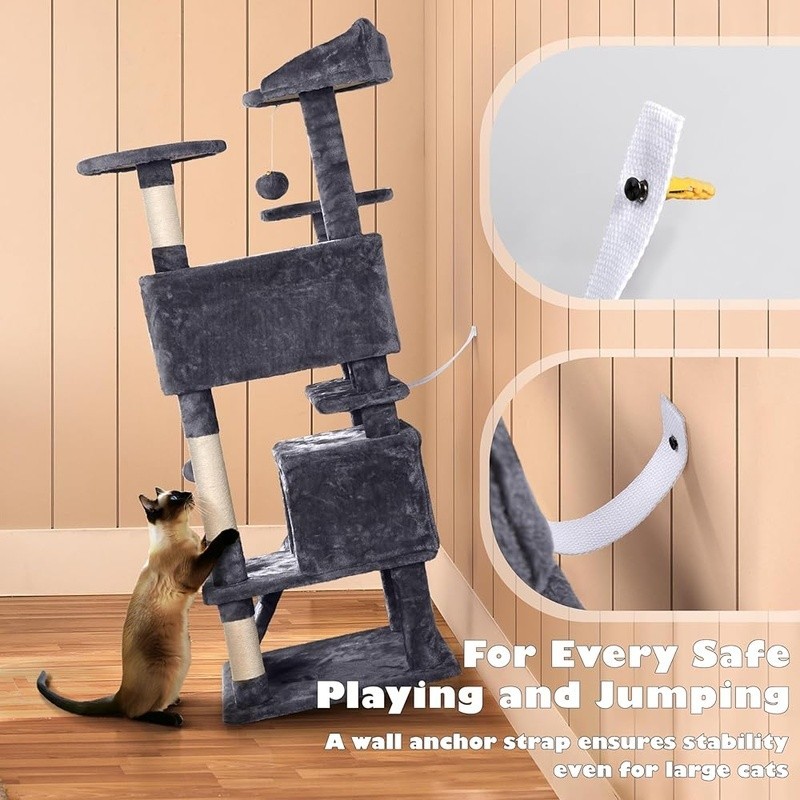 Multi-Level Cat Activity Playground W/ Scratching Posts Condos & Dangling Balls