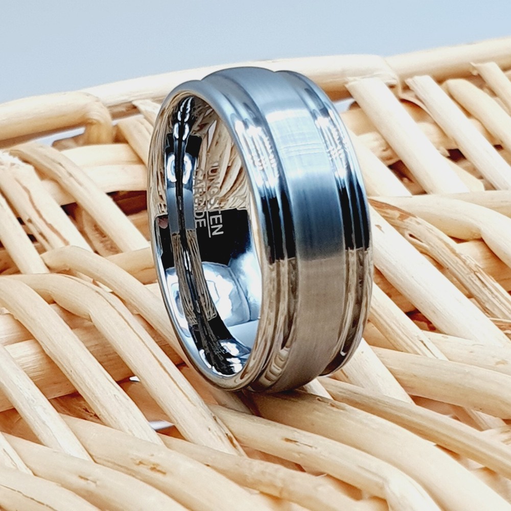 Brushed Domed Silver Proposal Band Durable Scratch-Resistant 8mm Tungsten Ring