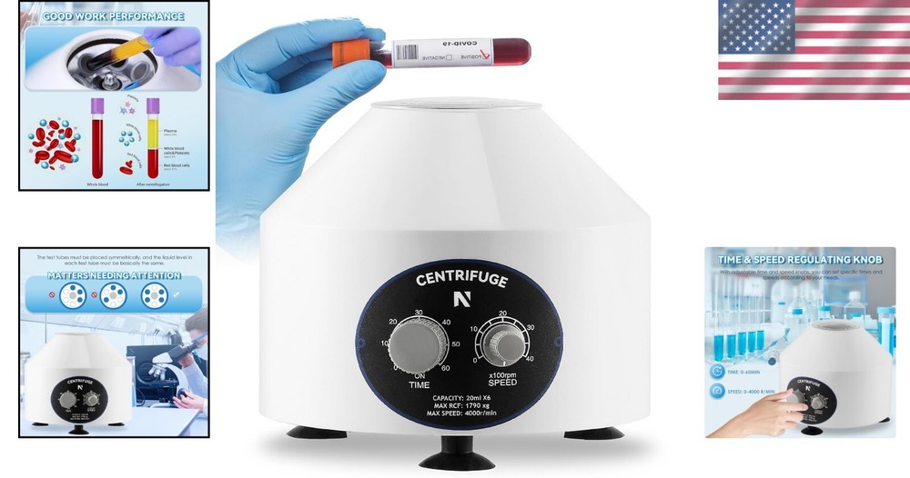 Desktop Lab Centrifuge with 6 Tube Capacity - Efficient Timer & Speed Control