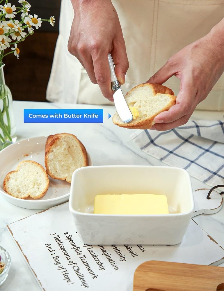 Butter Dish with Lid: Large for Countertop - Ceramic White