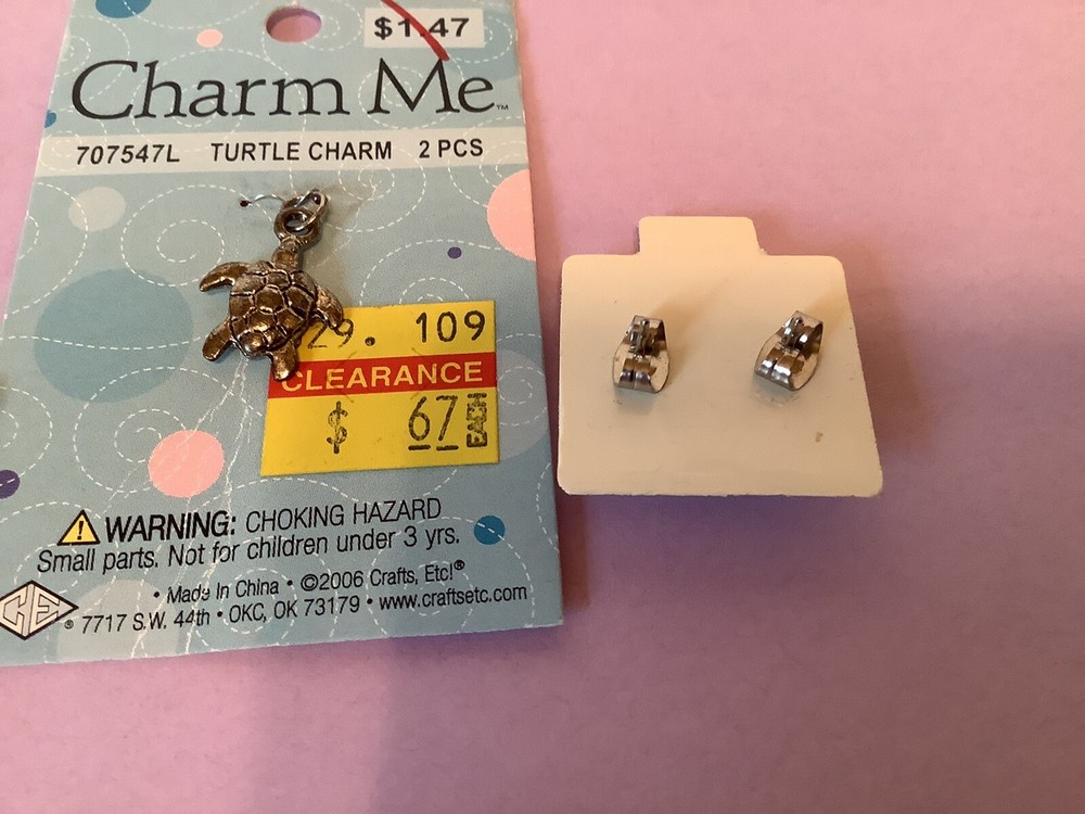 Small Panda Pierce Earrings and Turtle Charm NEW