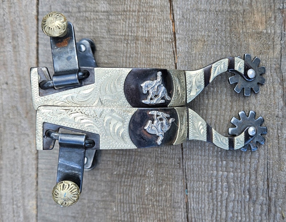 Offset Reining spurs with german silver ornamentation