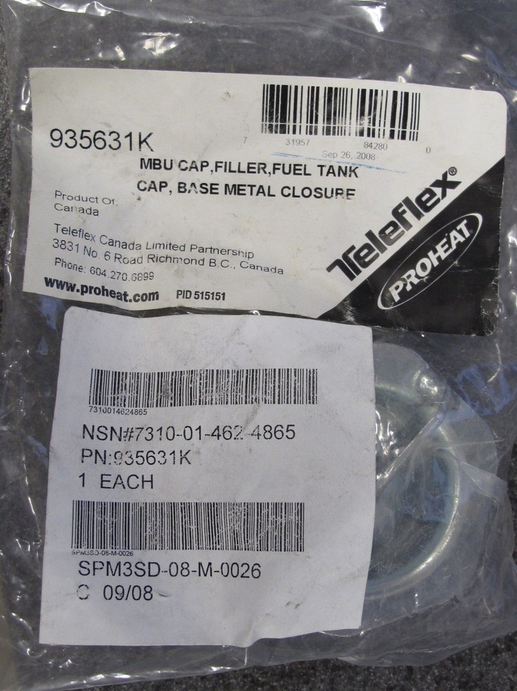 MILITARY KITCHEN TELEFLEX MBU FUEL TANK FILLER CAP 935631K 7310-01-462-4865 NEW