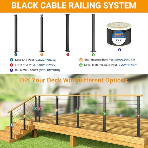 2 Pack 36inch Cable Railing Post Adjustable Angle Cable 36 inch Black End Post