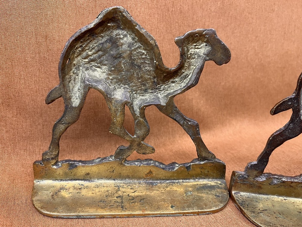 (3) Vintage / Antique Solid Brass Running Racing CAMEL Bookends ~ Orientalist