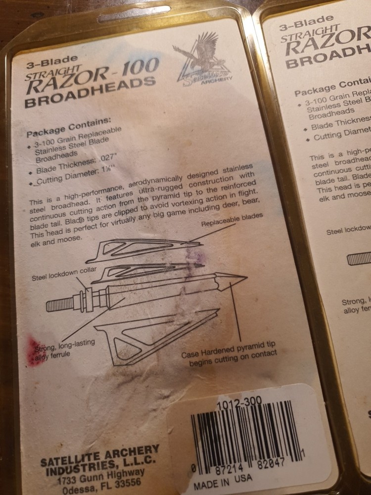 Satellite Archery Straight Razor-100 Broadheads