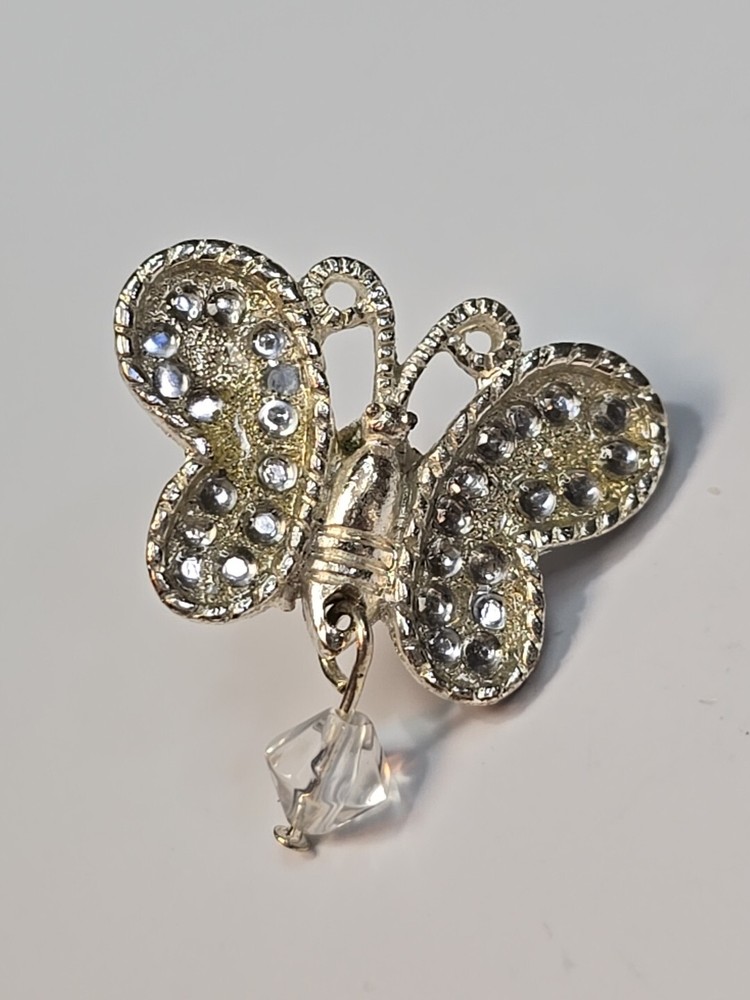 AVON Lapel Pin White Butterfly Dangling Bead
