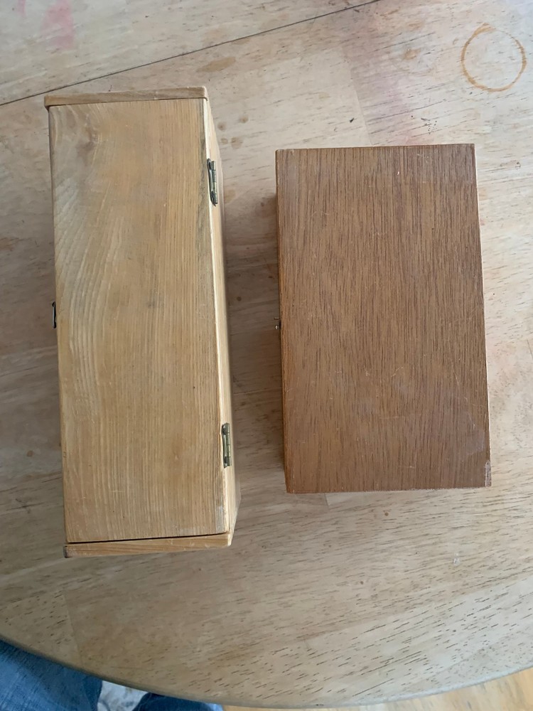 2 vintage mini microscopes with wooden boxes