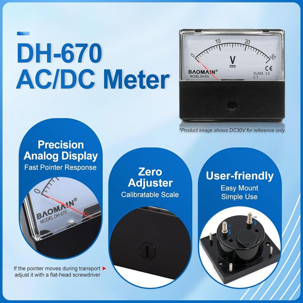 Baomain Voltmeter DH-670 DC 0-100V Rectangular Class 2.0 Analog Panel Volt...