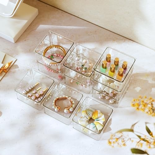 24 Pcs Small Drawer Organizer BinsSet, Stackable Drawer Divider Trays for