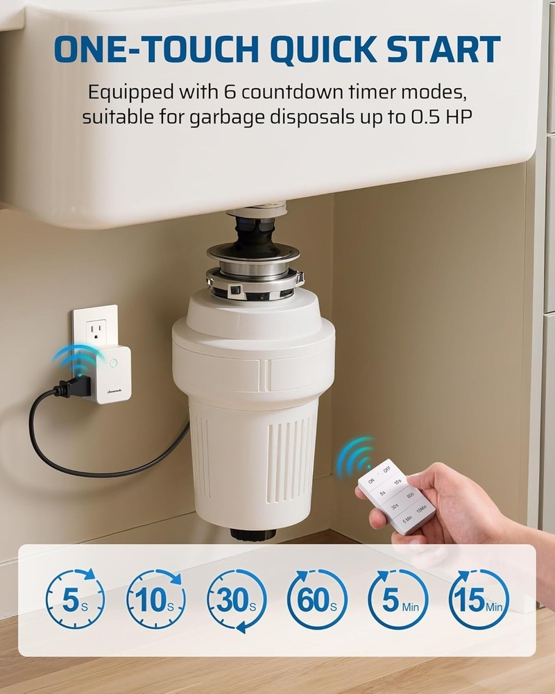 Garbage Disposal Wireless Switch, Buckle Design & Removable Remote Control Outle