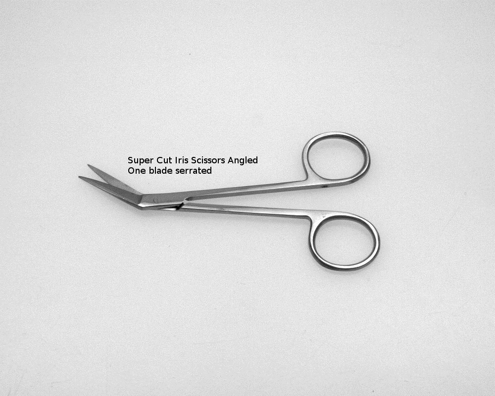 Super Cut Iris Scissors 4.5" Angled to Side Serrated Blade Ring Handle