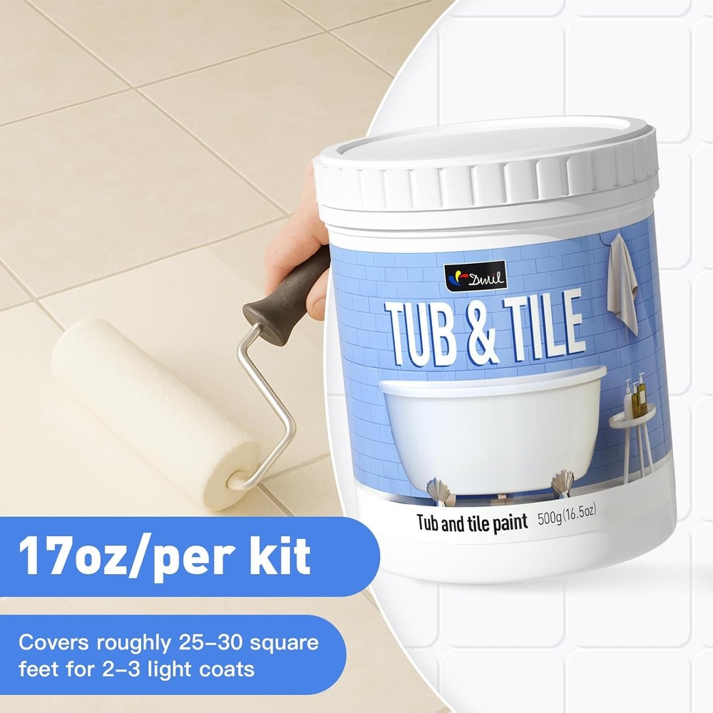 Tile Paint Kit, Bath Tile Renovation Kit with Tools, Water-Based Low-Odour