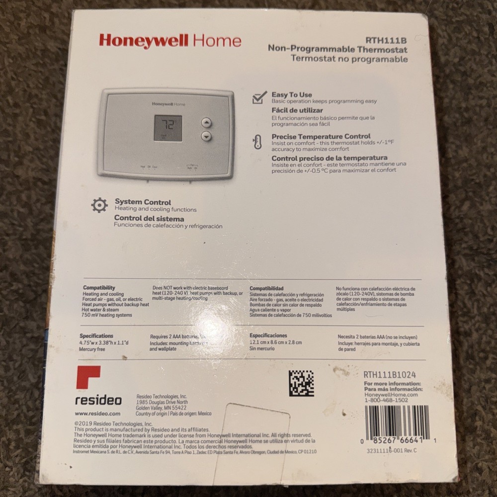 Honeywell Home Non-Programmable Thermostat, White RTH111B