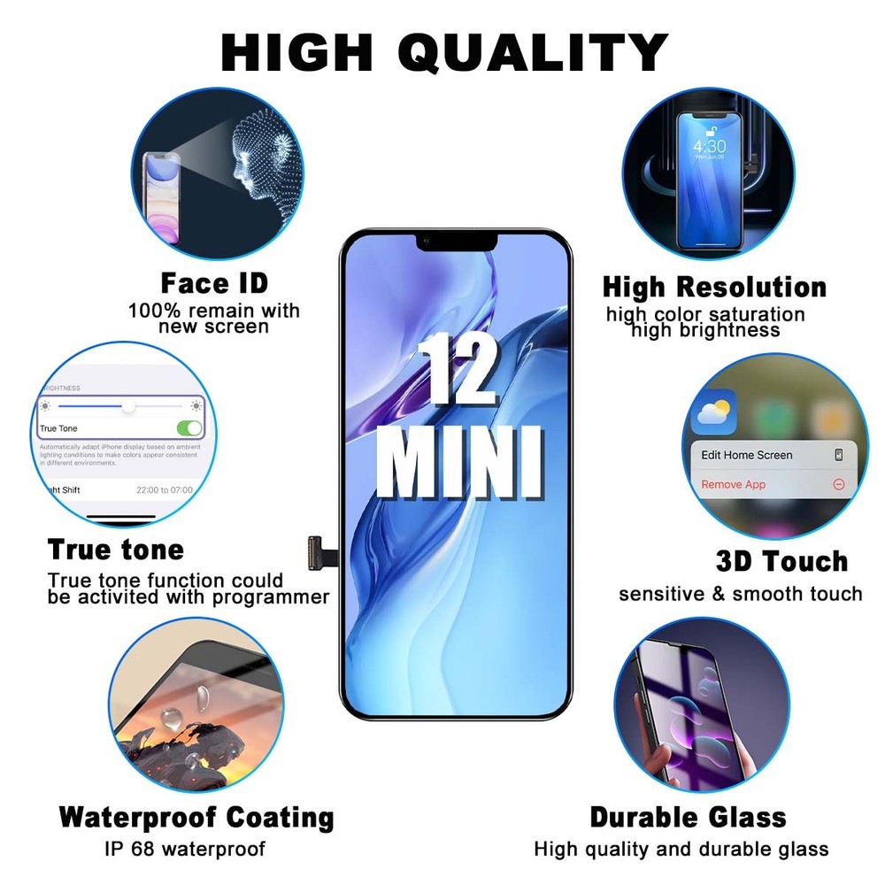 For iPhone 12 Mini Screen Replacement LCD Digitizer +Tools Kit+Screen Protector