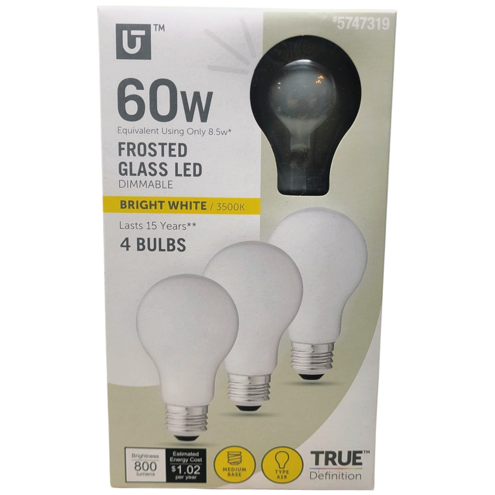 Utilitech 60 -Watt EQ A19 Bright white Medium screw base E26 Dimmable LED 8.5W