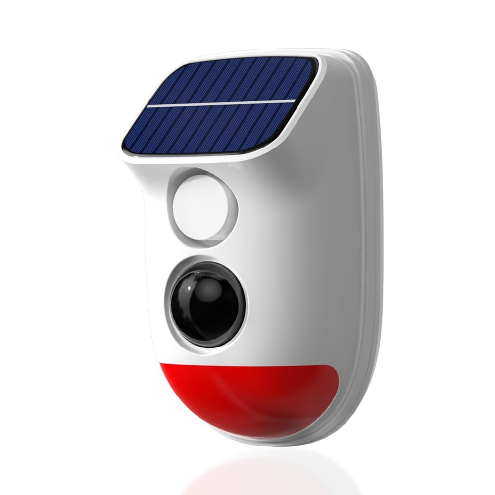 Solar Motion Sensor Alarm - 120dB IP65 Waterproof Security Siren with White