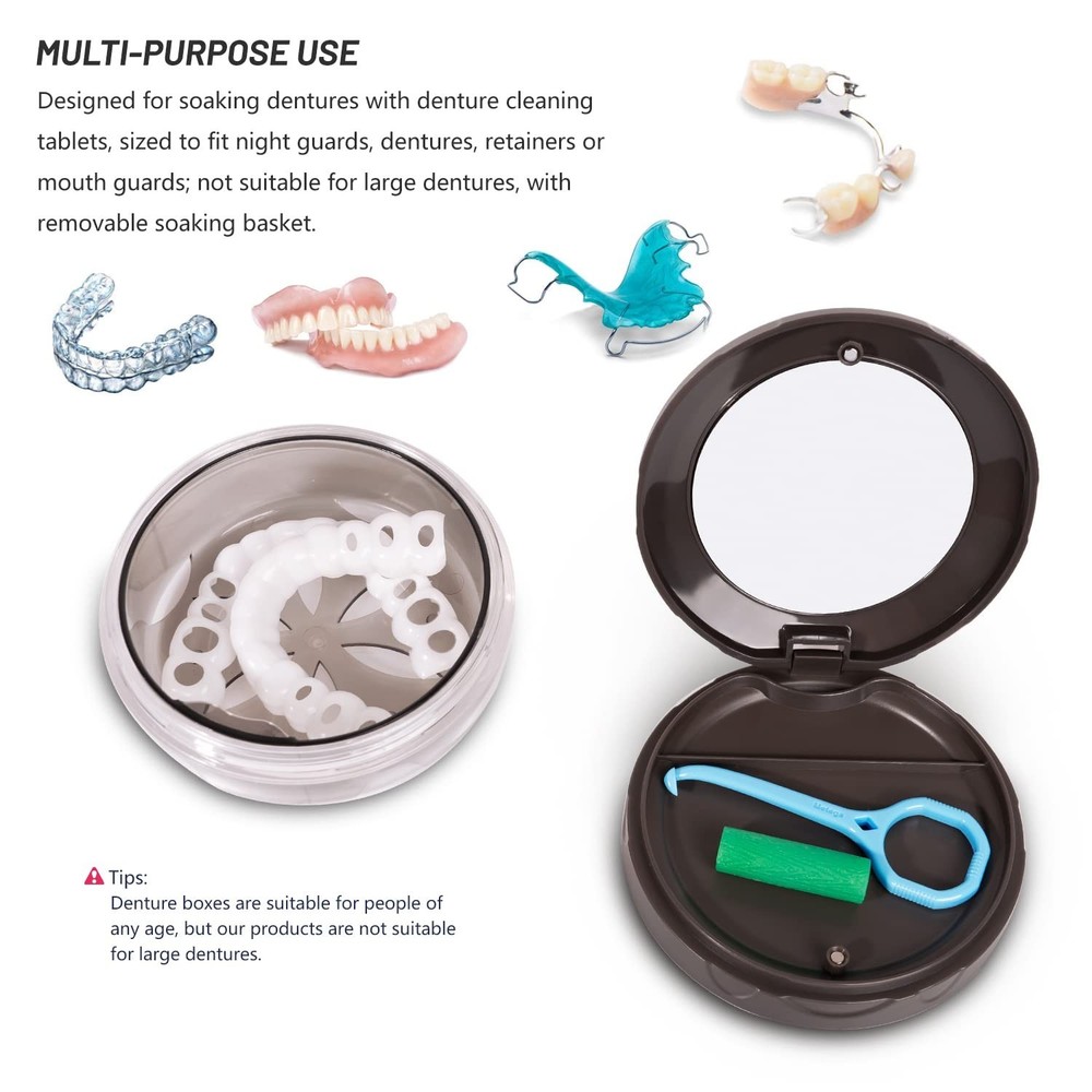 Denture Cup Retainer Case, No-Leak Denture Bath, Travel Case with Strainer & ...