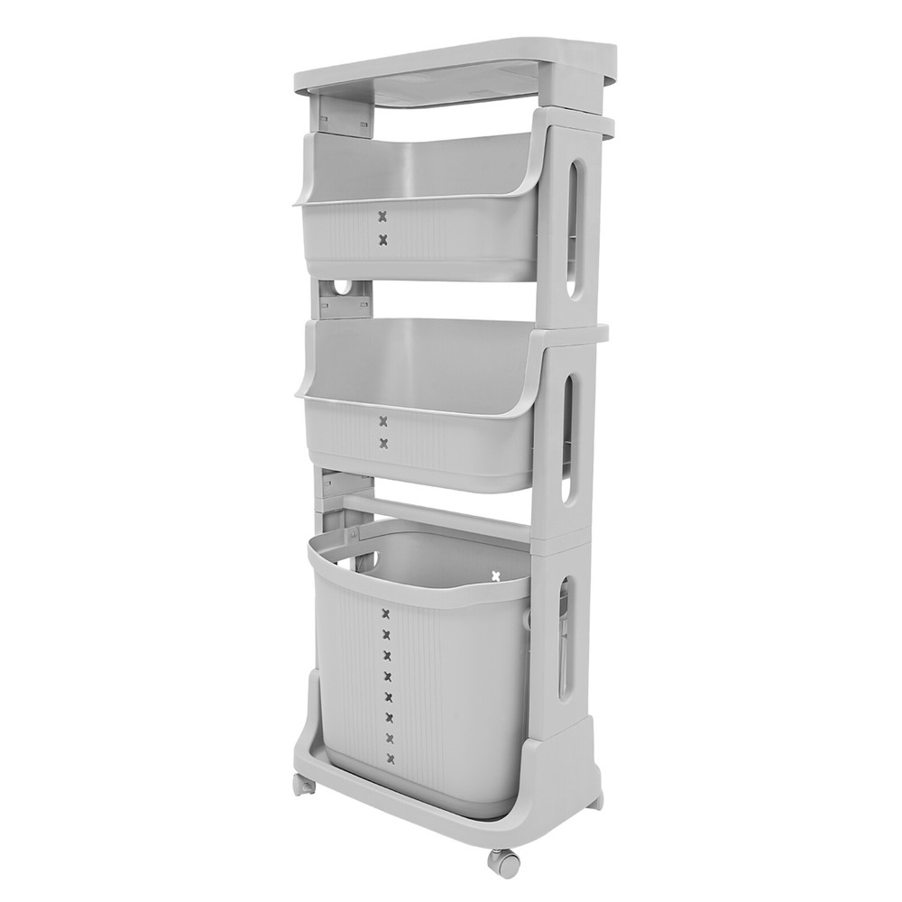 Plastic Laundry Hamper Basket Clothes Storage Organizer Shelf Rolling Cart