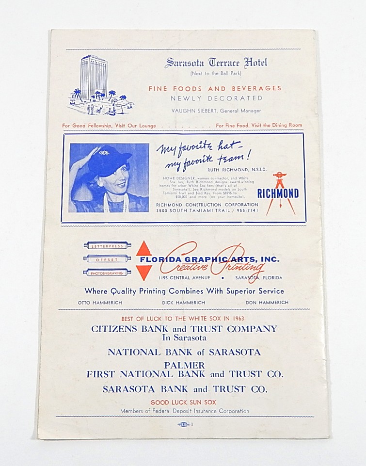 1963 Chicago White Sox Official Scorebook Program Not Scored