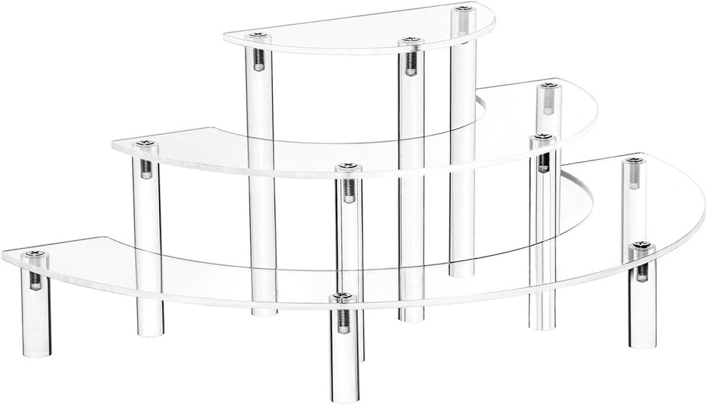 Acrylic Risers Display Stand - 3 Tier Clear Step Display Riser- Half Moon Cupcak