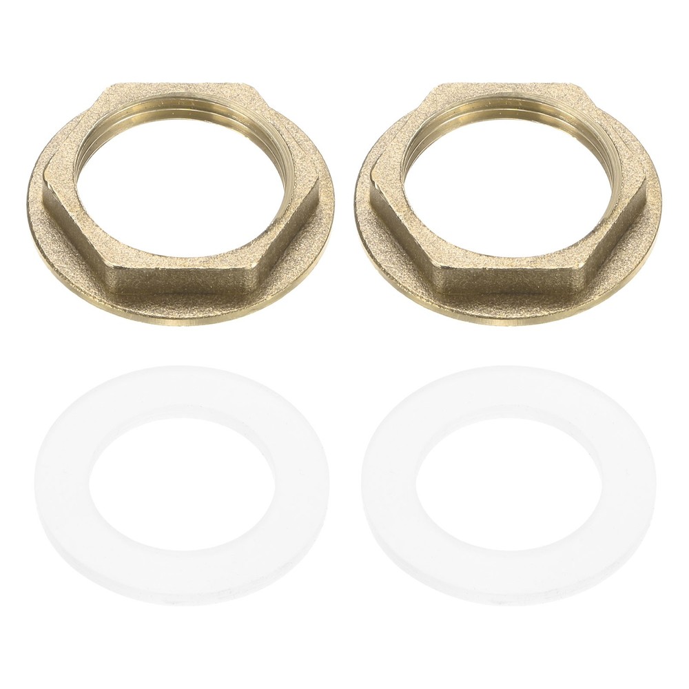 2 Pcs Brass G 3/4" Pipe Fitting Flange Hex Locknuts with Washer