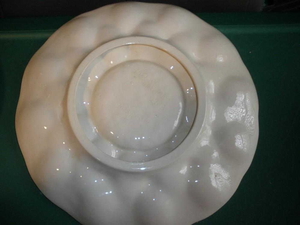 Vintage White Ceramic Egg Plate 13" Space for 24 Eggs EUC