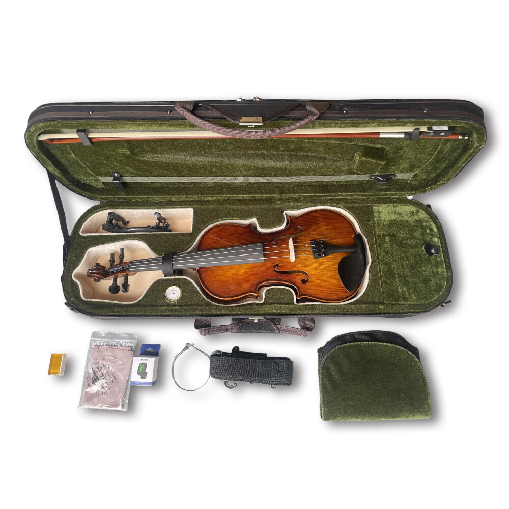 Portable 4 String Violin Kit 4/4 Full Size Solid wood Tiger Pattern With Case