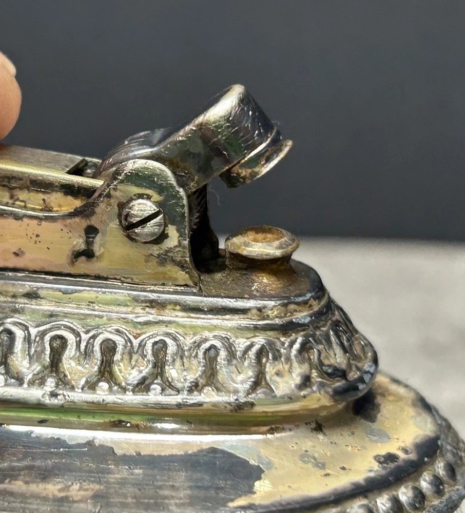 Queen Anne Ronson Table Lighter 1940s Silver Plated Needs Work 2” Tall