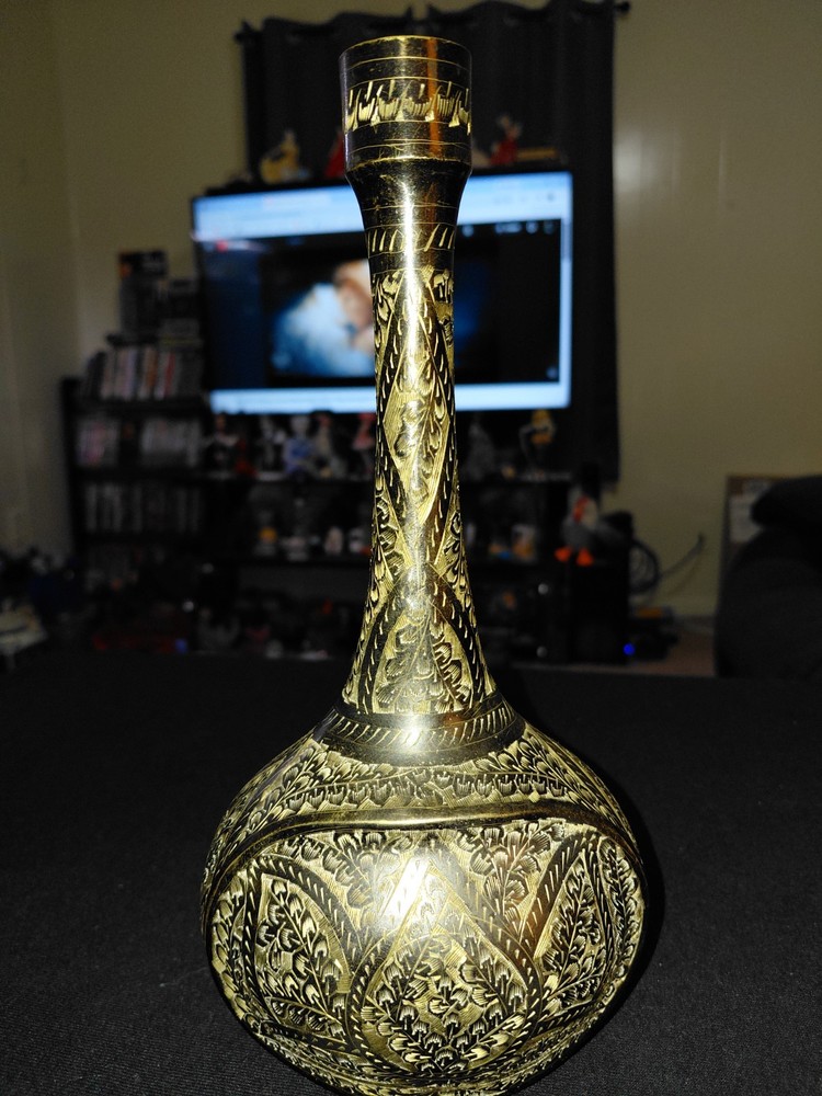Vintage Middle Eastern Etched Brass Vase