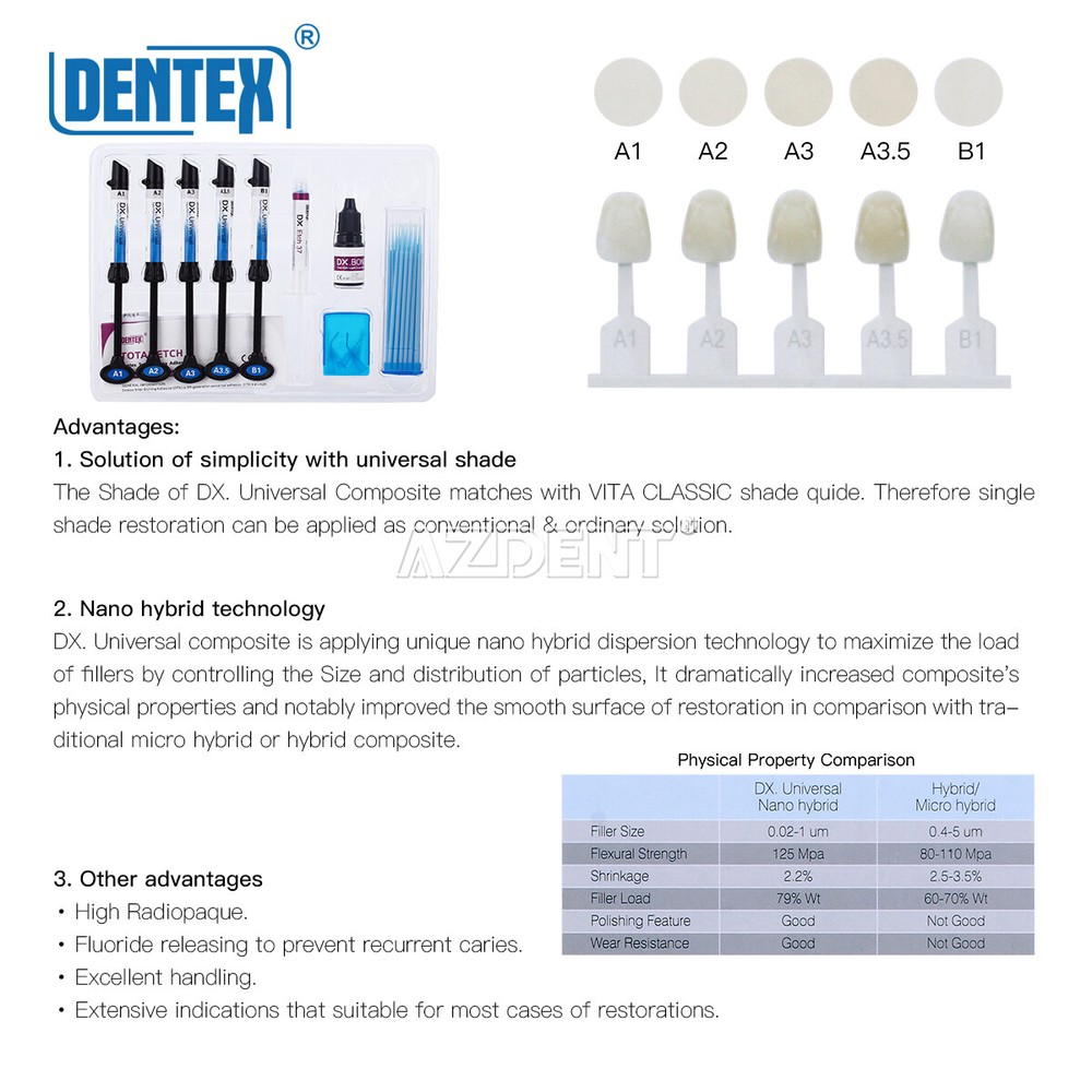 DENTEX Dental Universal Total Etching Adhesive Light Cure Composite Resin Kit