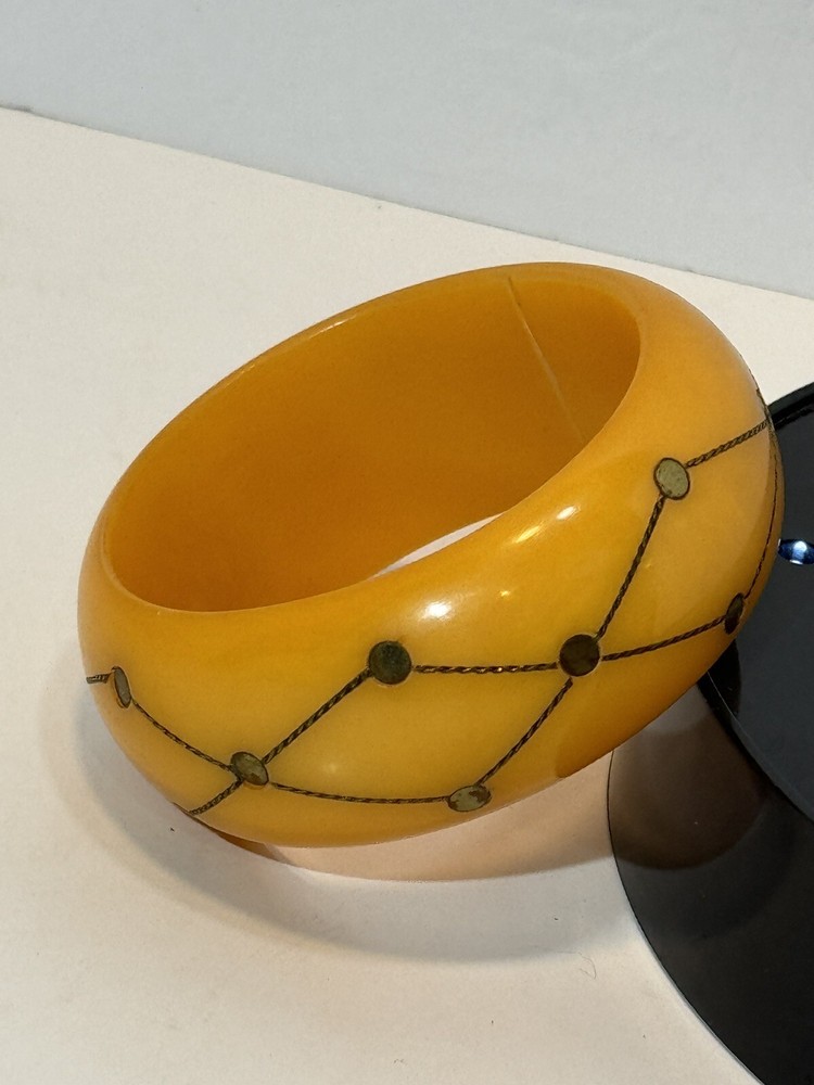 Bakelite Bangle Bracelet Butterscotch Brass Injection Dot Tested VERY RARE READ