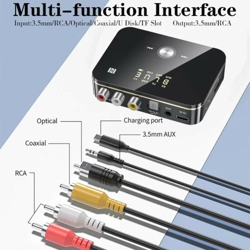 LED NFC Multi-Function Bluetooth Transmitter Receiver 3.5mm AUX to 2RCA Adapter