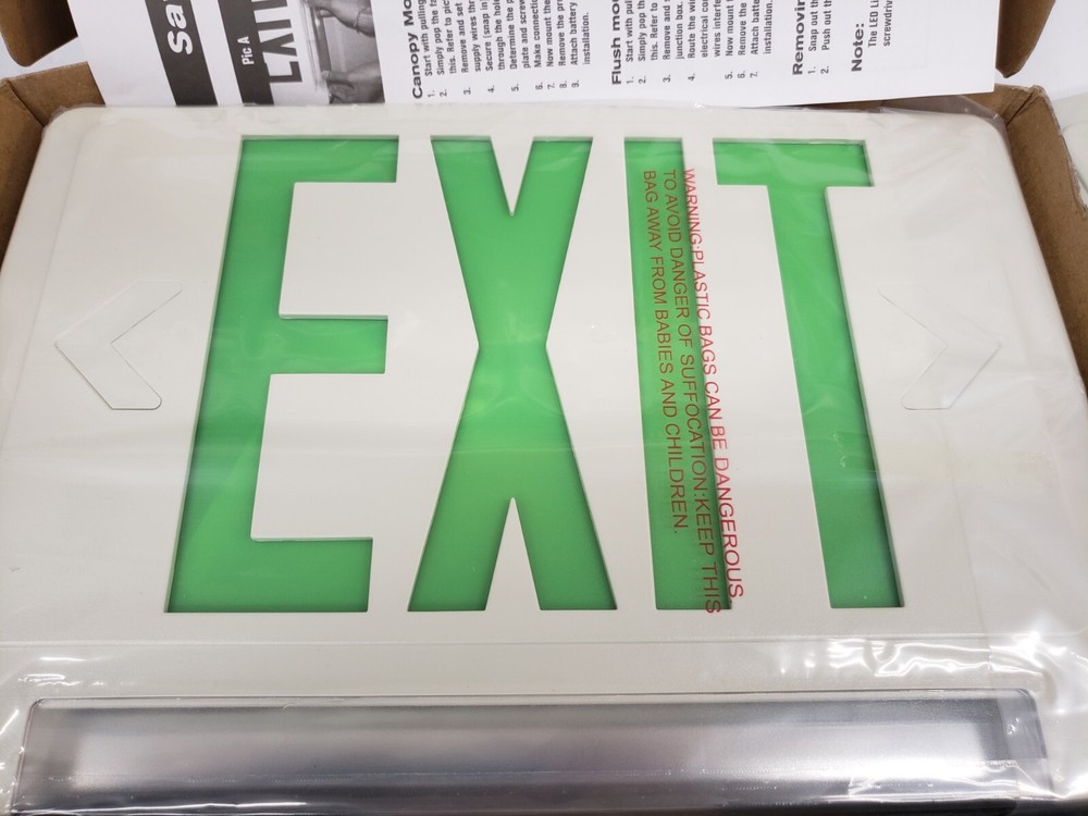 Light Pipe 013316 LED Exit Light Combo Green Letter / White Housing