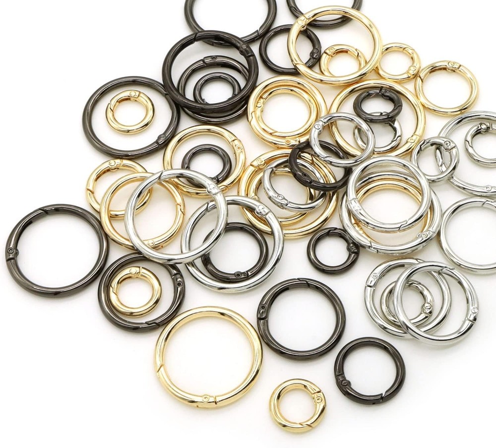 48 Pcs Round Spring Snap Clips Hook, 4 Size Spring Clip O Rings for DIY Key C...