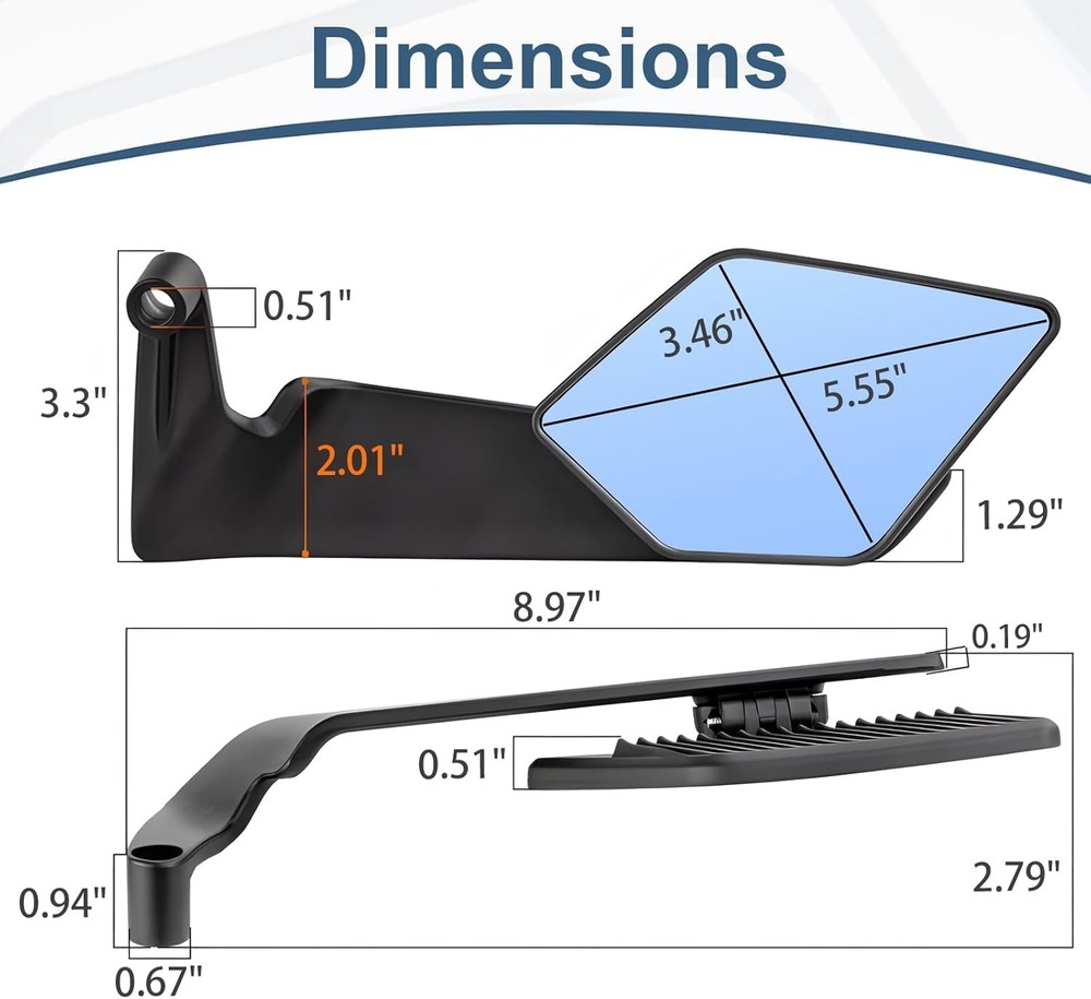 Motorcycle Rear View Mirrors, Stealth Wind Wing Side MirrorsLarge Mirror(Normal)