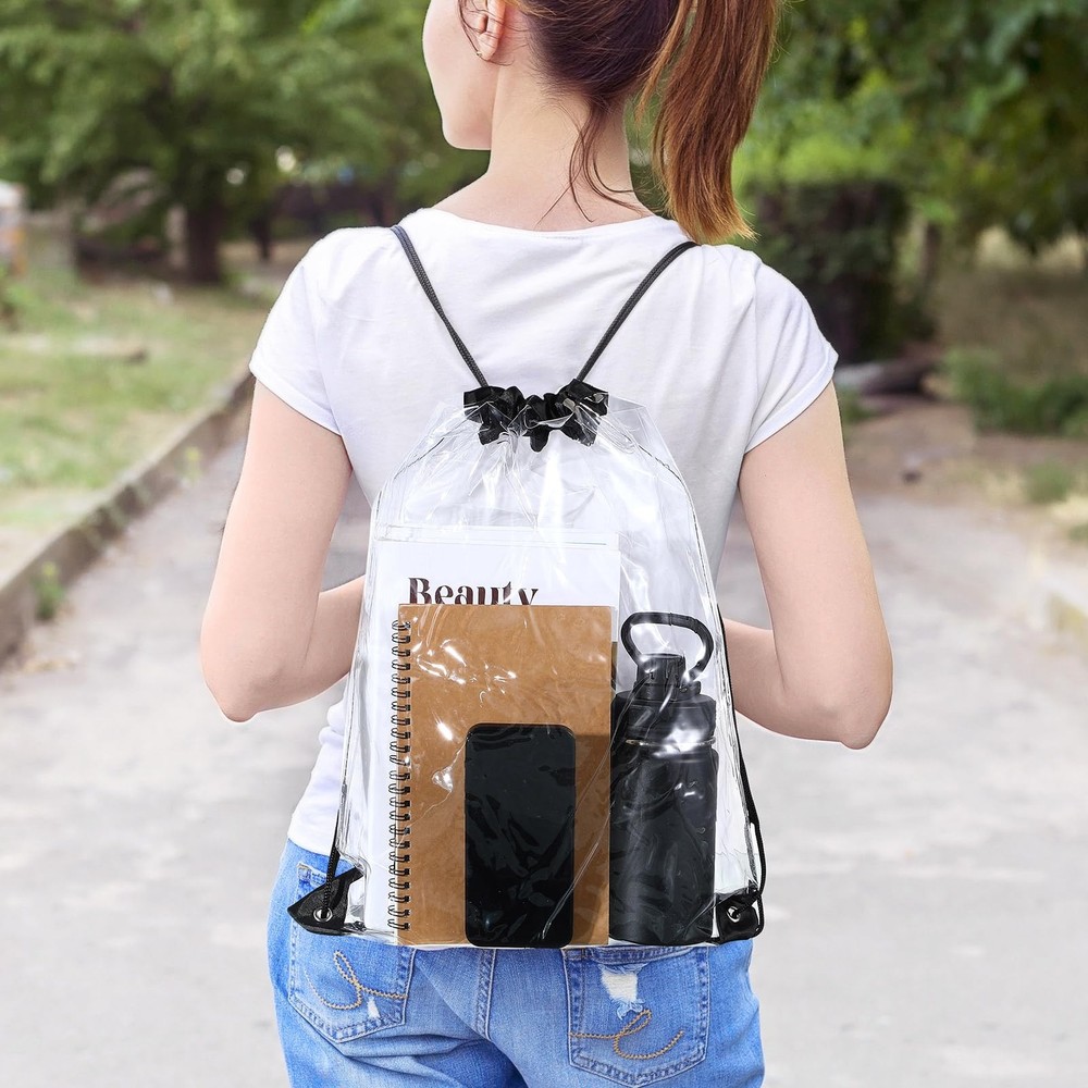 Silkfly 100 Pcs Clear Drawstring 17 inches x 13 inches, Clear, Black String