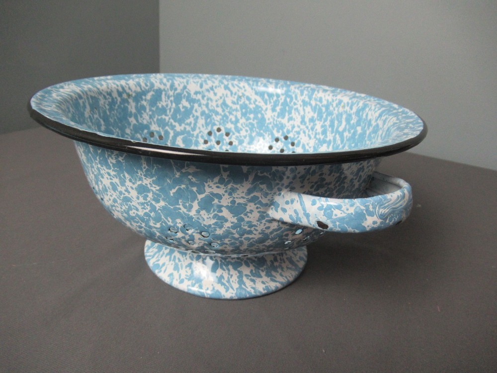 Enamelware Colander Light Blue & White Inside & Out - 2 Handles - 9 1/2" w - 242