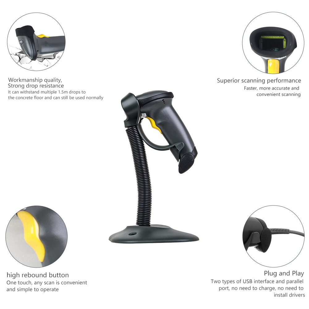 Zebra Symbol LS2208-SR20007R-NA 1D Laser Barcode Scanner w/Stand + USB Cable