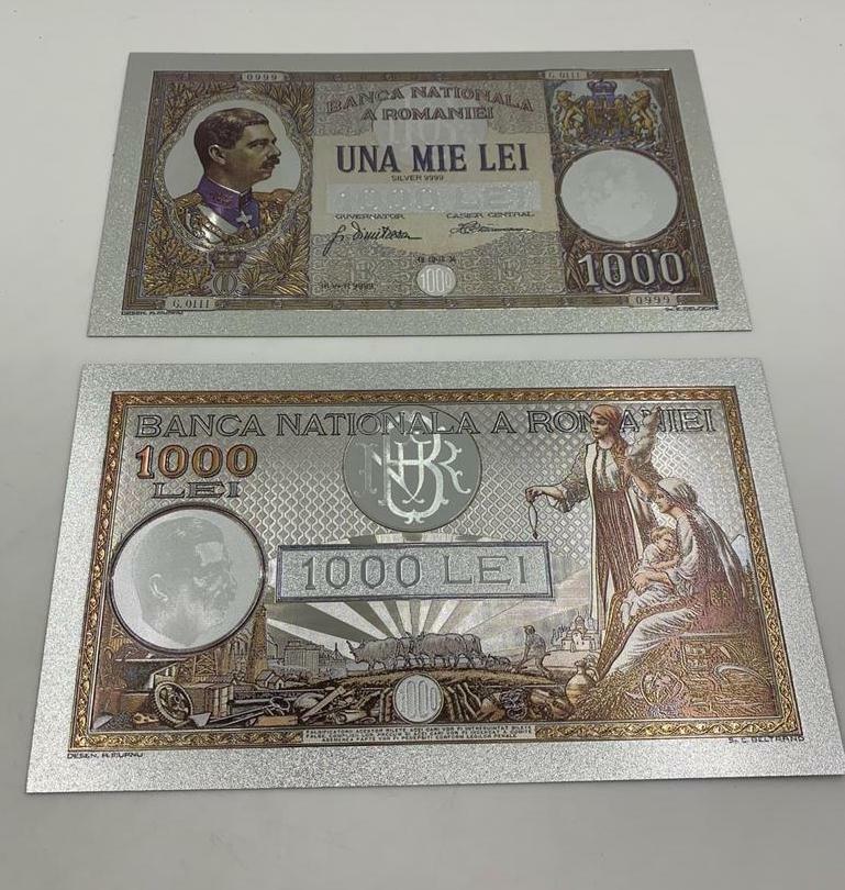 ROMANIA 1000 LEI 1934 SILVER PLATED POLYMER BANKNOTE