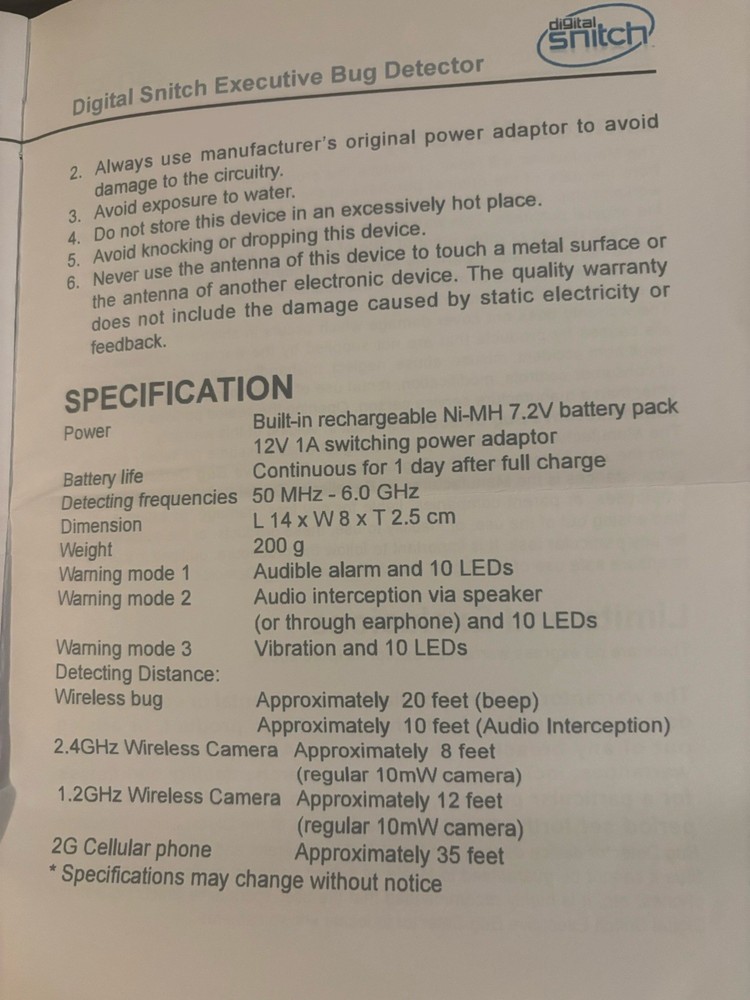 Anti-Spy RF Signal Bug Detector